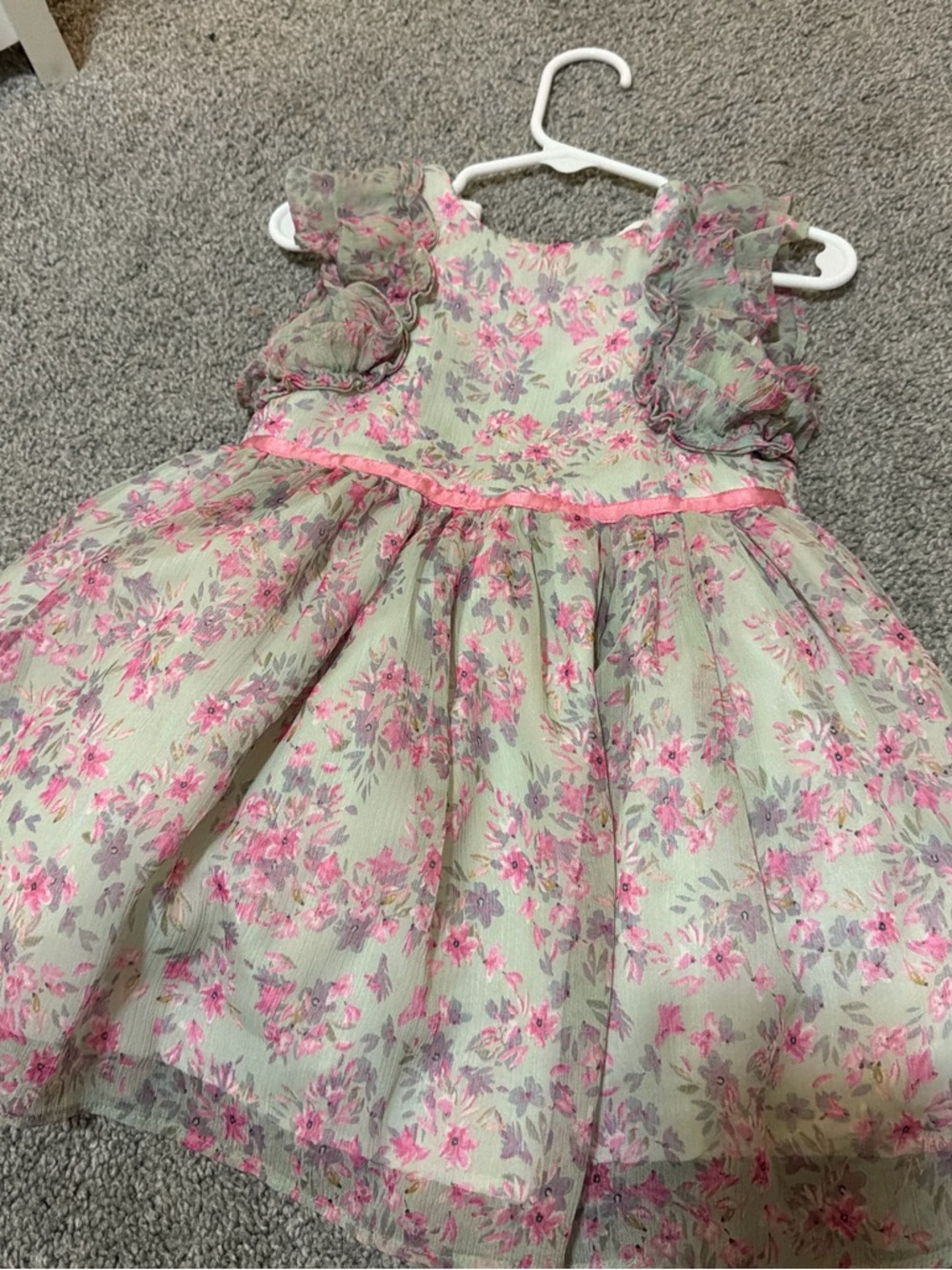 Pippa & Julie Pink Floral Ruffle Sleeve Dress on Cream